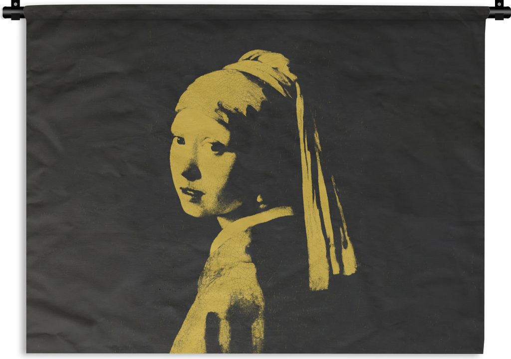 MuchoWow Wandteppich Wandbehang Mädchen mit einem Perlenohrring - Johannes Vermeer - Schwarz - Gelb 60x45 cm Tapisserie Dekoration Wandtuch - Da...