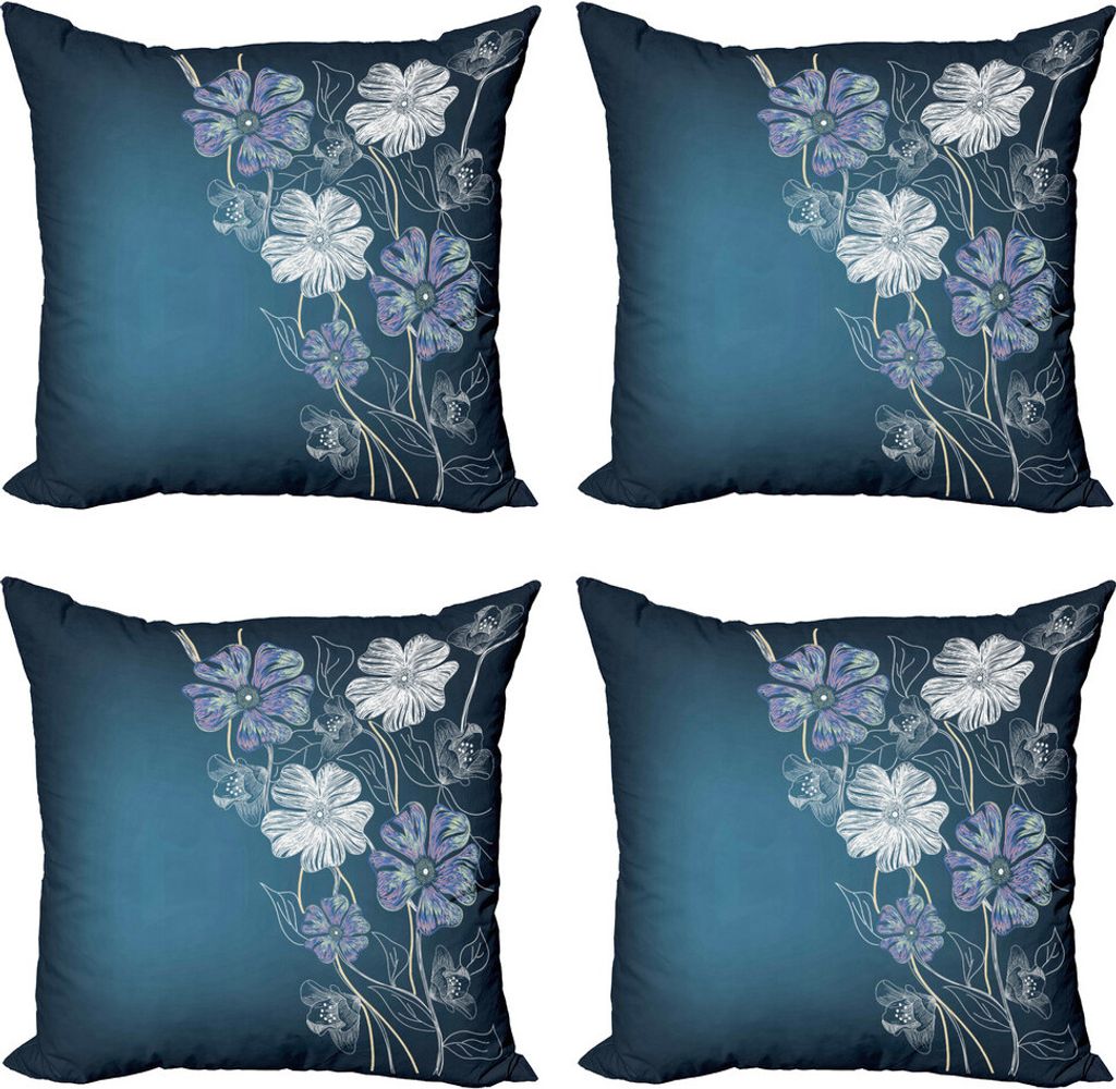 ABAKUHAUS Kunst Kissenbezug Set (4 Stück), Kirschblüten-Braut Theme, Moderner Doppelseitiger Digitaldruck, 50 cm x 50 cm, Petrol Blau Lavendel