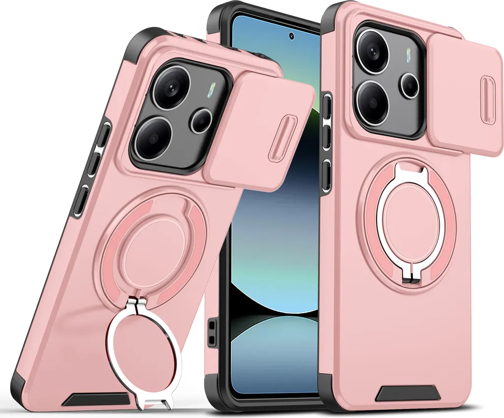 Custodia Xiaomi Redmi Note 14 4G Rosa: Cover con Anello e Copri Camera