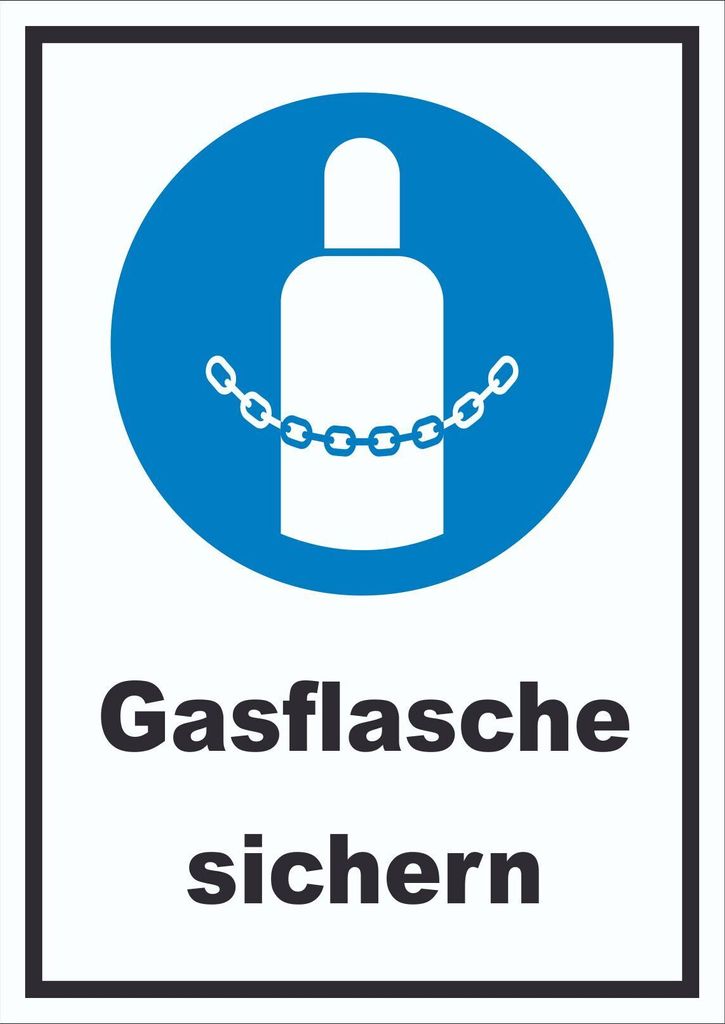 Gasflaschen sichern Schild A5 Rückseite selbstklebend