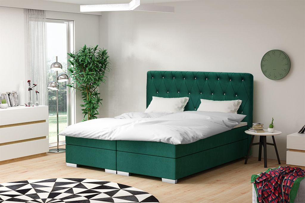 Boxspringbett CARMEN 140 cm x 200 cm Amor Velvet 11 Grün Bett mit zwei Bettkästen und H2 Matratze,Komplett-Set mit Matratze und Topper, Doppelbet...