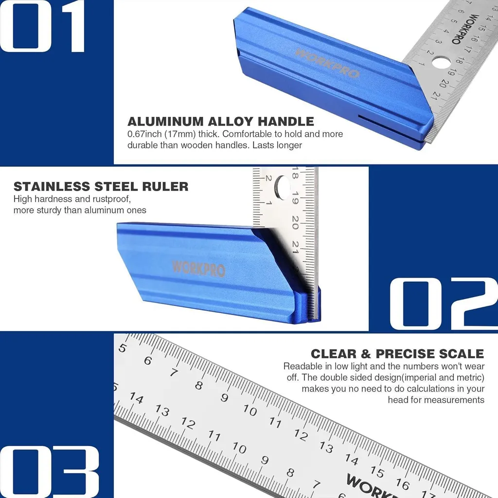 Équerre de Menuisier WORKPRO T-Forge en Acier Inoxydable, Lot de 2 Pcs - 5