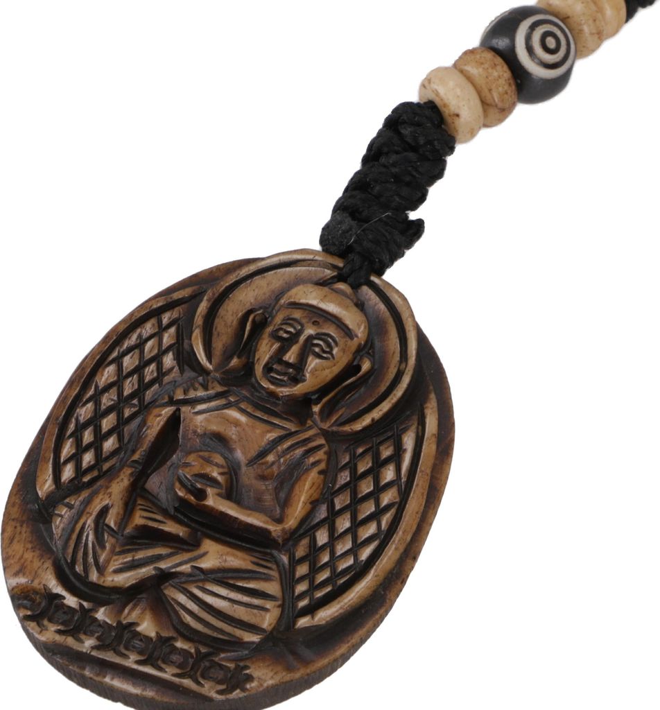 Ethno Tibet Schlüsselanhänger, Gravierter Taschenanhänger - Buddha, Braun, Yak-Knochen, 4*3 cm, Schlüsselanhänger