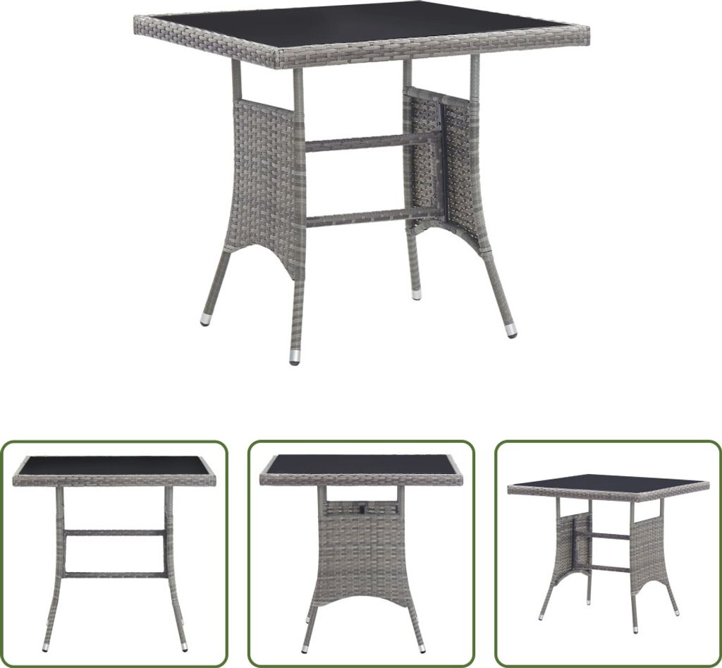 The Living Store Gartentisch Grau 80x80x74 cm Poly Rattan