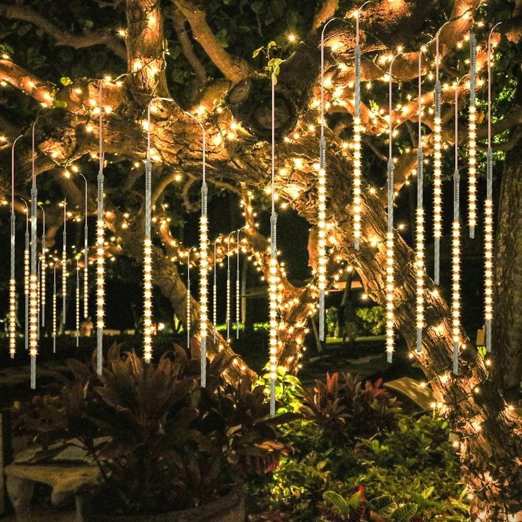 LED Eisregen Lichterkette Außen Eiszapfen Meteorschauer Weihnachten Beleuchtung 