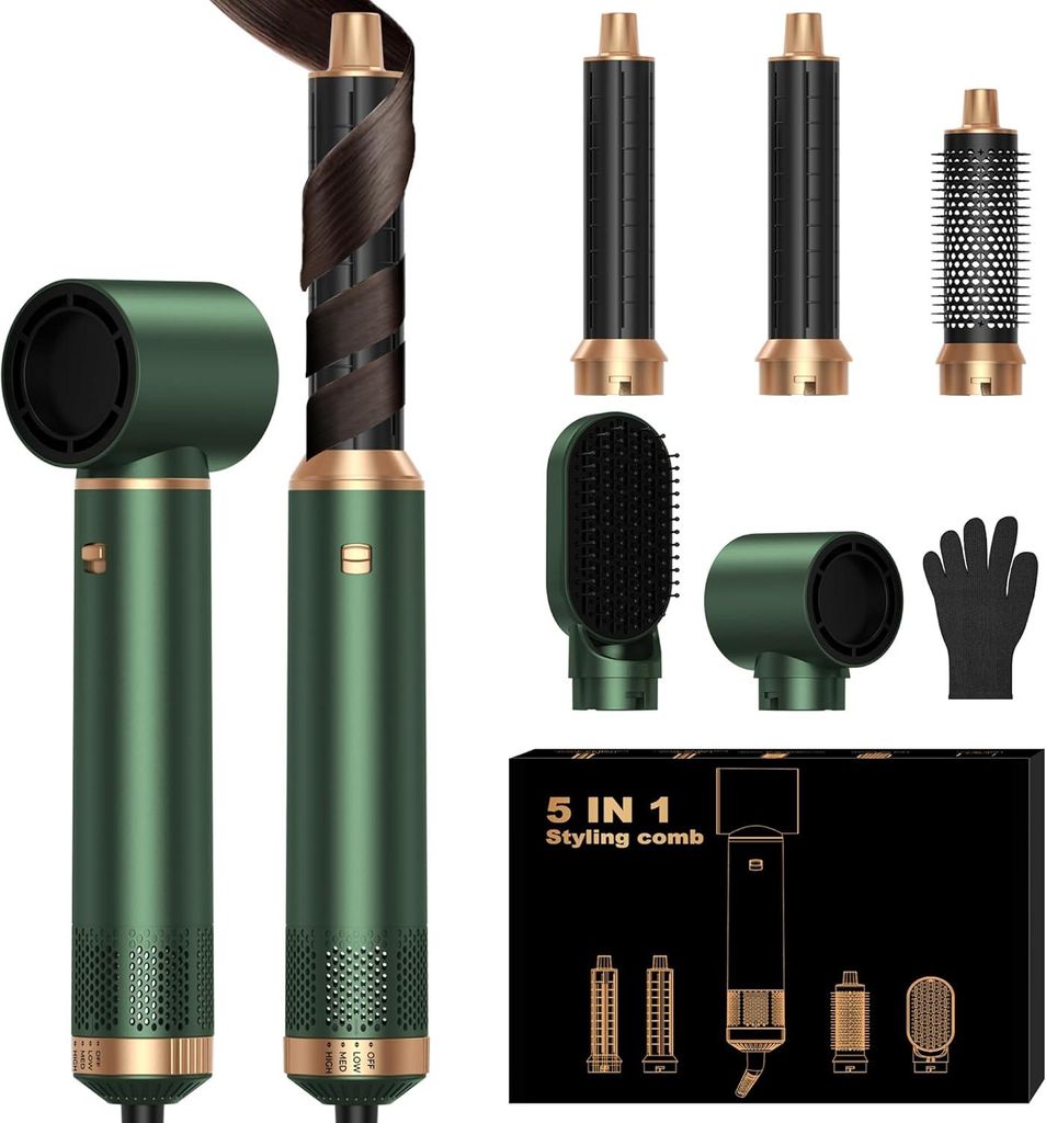5-in-1 Hair Styler Airstyler mit Föhn, Lockenstab, Rundbürstenföhn, Warmluftbürste, Glättbürste, Coanda-Technologie, Ionentechnologie, Volume...