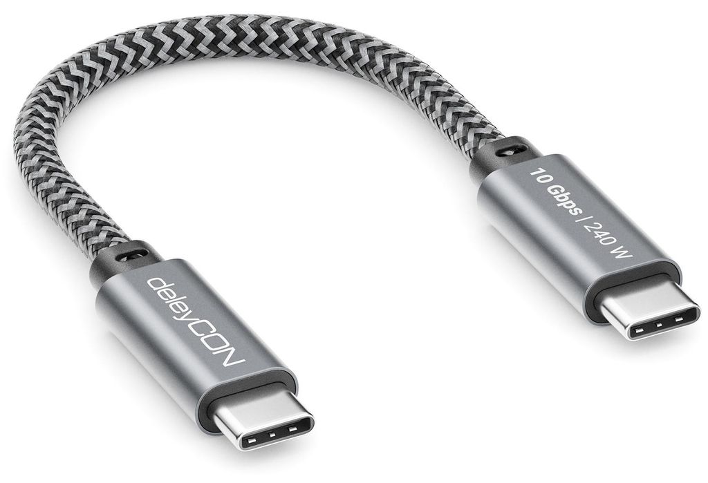 deleyCON 0,15m USB-C Kabel 240W 10 Gbps USB 3.2 Gen2 PD 3.1 Produktbild 