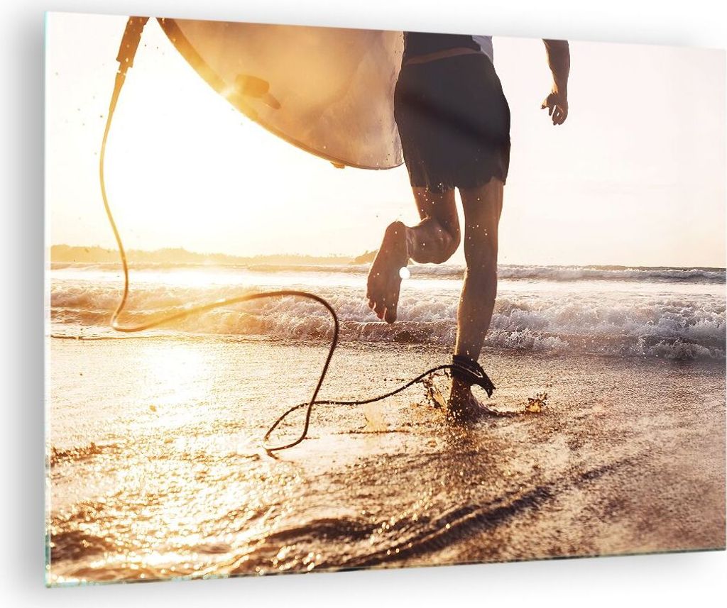 Bilder auf glas - Einteilig - Surfen Strand Freude - 70x50cm - Glasbilder - Wandbilder - Bilder - zum Aufhängen bereit - Wanddekoration aus Glas -...