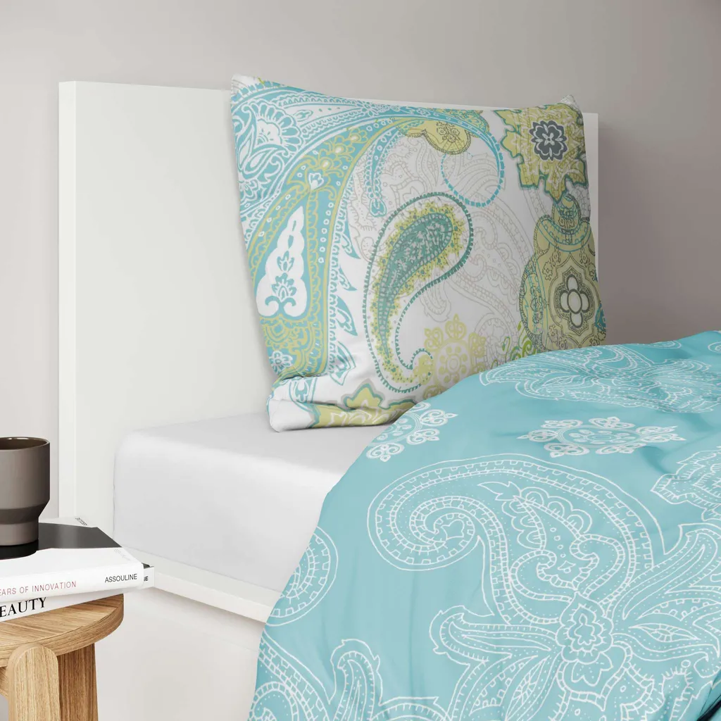 ETÉREA Mako biancheria da letto in raso 200x200cm + 2x 80x80cm - 100% cotone copripiumino Paisley Florina naturalmente morbido - Set di biancheria da letto 200x200cm copripiumino + 2x 80x80cm federa 3 pezzi - OEKOTEX - Verde - 2