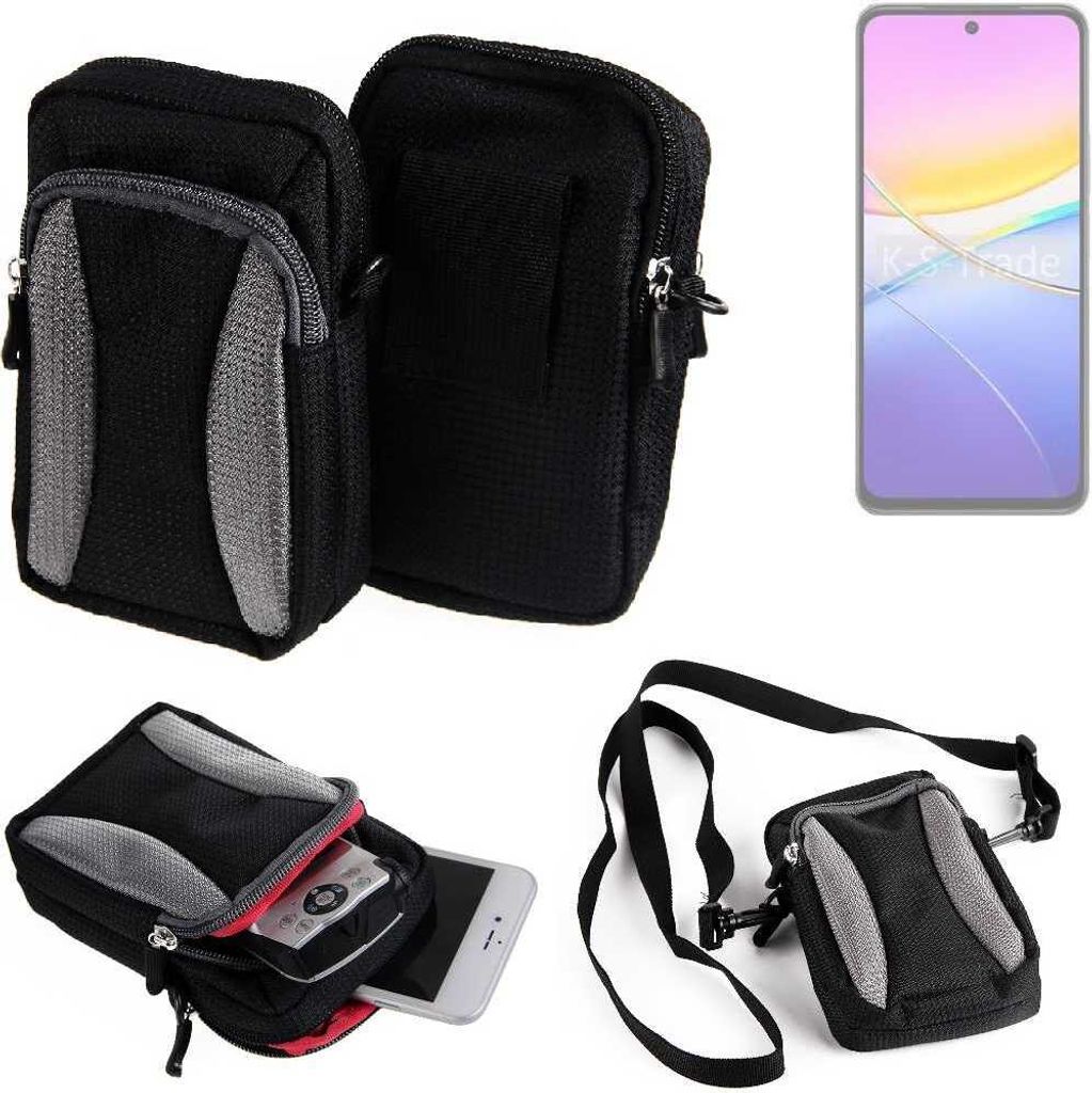 K-S-Trade Holster Schutz Hülle kompatibel mit Vivo Y37m 5G Handy Hülle Gürteltasche Umhängetasche mit Zusatzfach schwarz