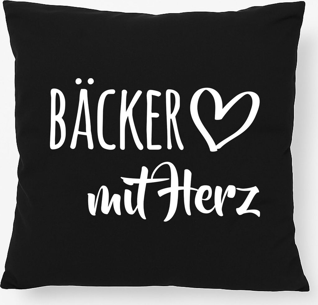 Huuraa Kissen Bäcker mit Herz 40x40cm mit Füllung Black Baumwolle Dekokissen Geschenkidee