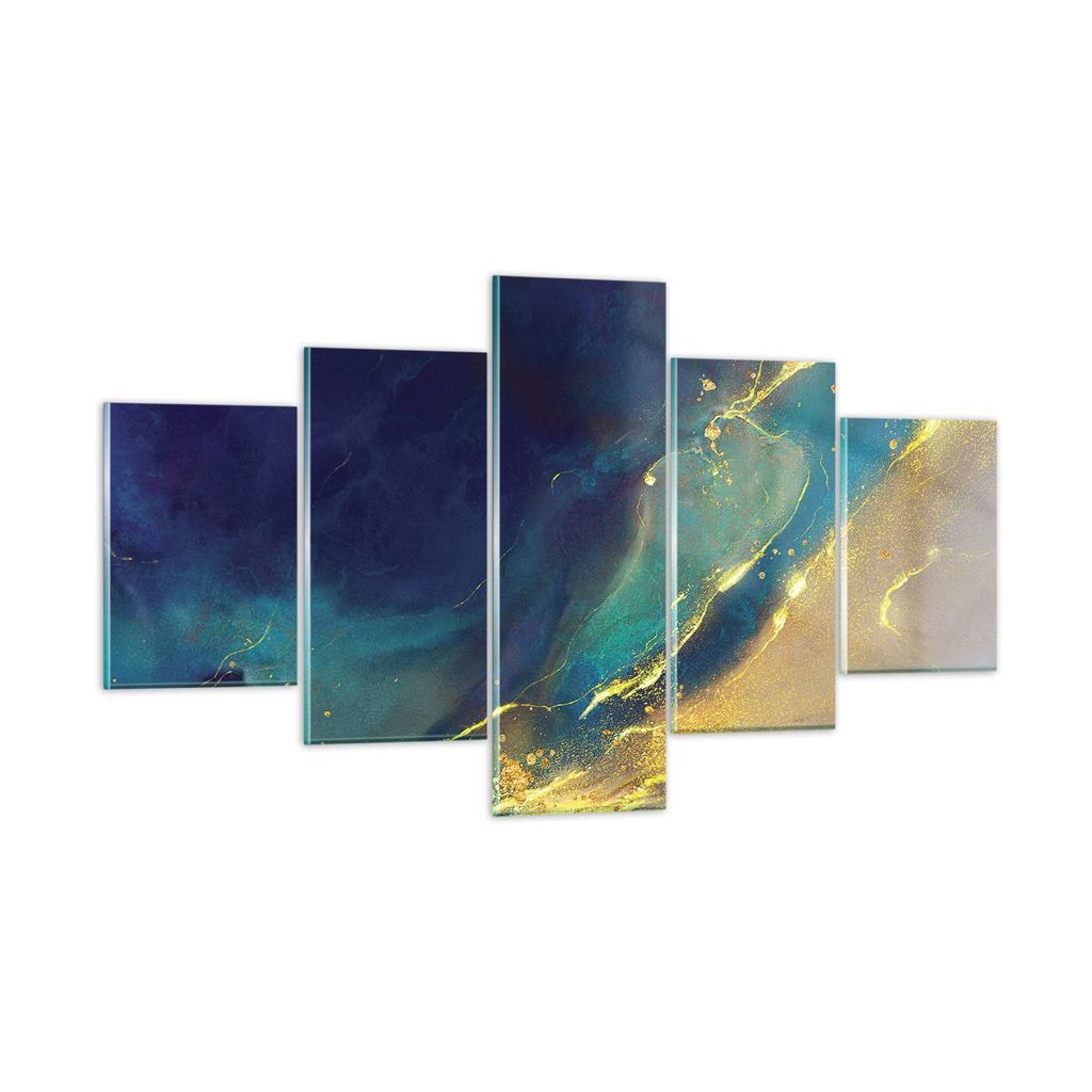 Bilder auf glas - 5 Teile - Gold Granate Abstraktion - 125x70cm - Glasbilder - Wandbilder - Bilder - zum Aufhängen bereit - Wanddekoration aus Gla...