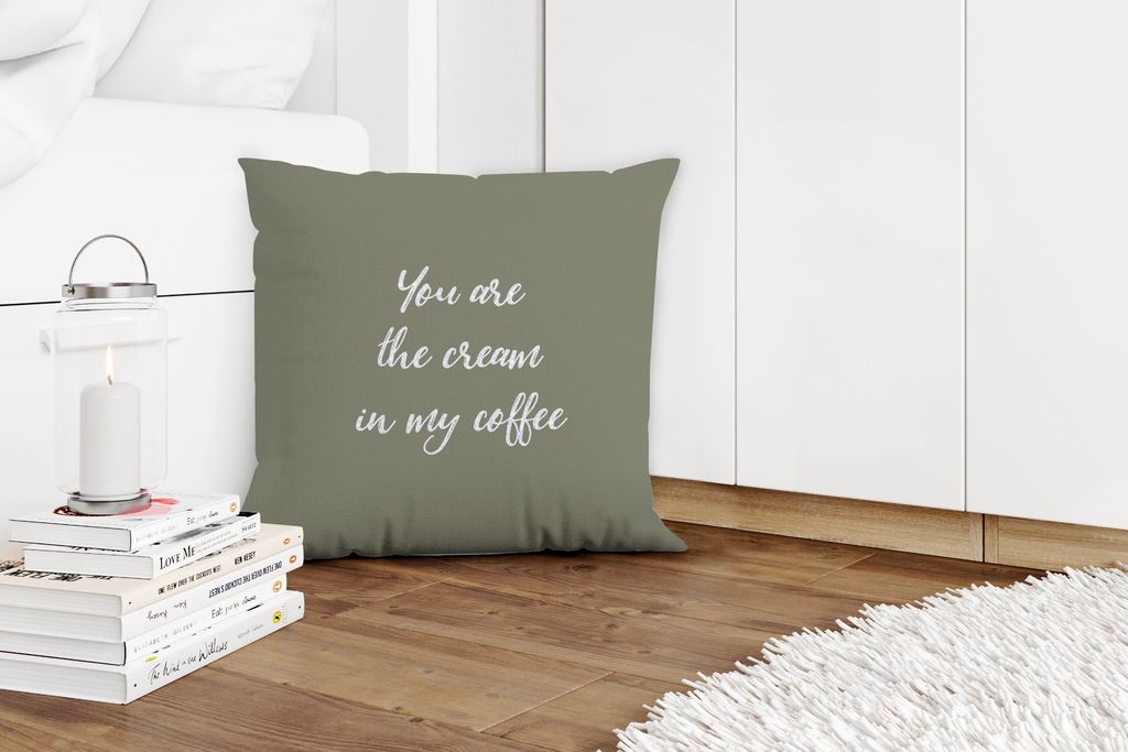 MuchoWow Zierkissen Sofakissen Wohnzimmer Dekokissen 45x45 cm Sprichwörter - Du bist die Sahne in meinem Kaffee - Partner - Zitate - Schlafpolst...