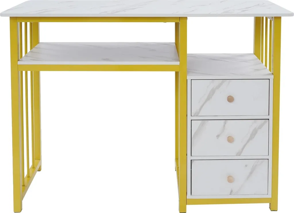 Console de manucure spacieuse blanche et dorée pour salon de beauté