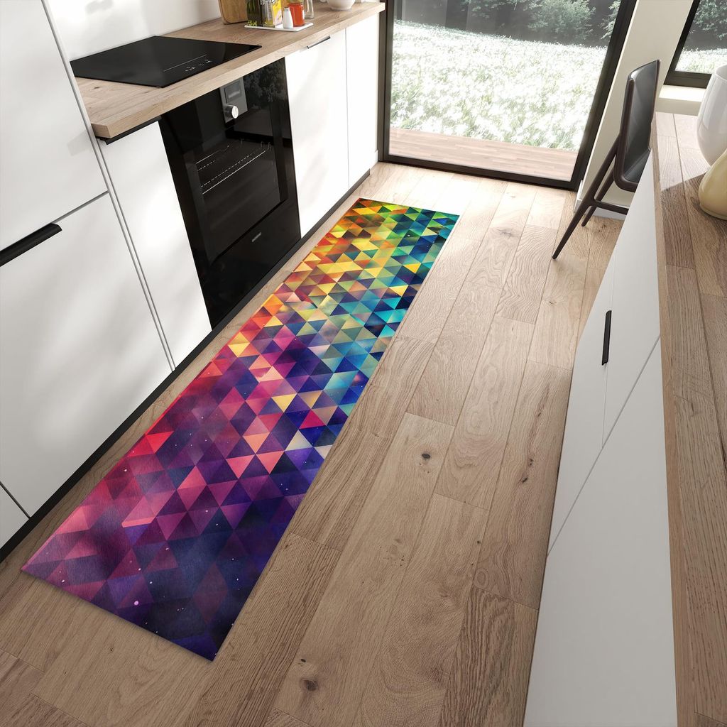 Küchenteppich 60x240cm rutschfest & abwischbar PVC Läufer - Bunte Dreiecke