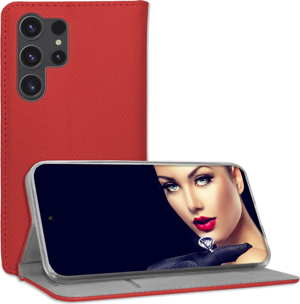 Bookstyle Schutzhülle Klapphülle Schutztasche Etui Cover für Samsung Galaxy S23 Ultra (SM-S918, 6.8'') - Rot