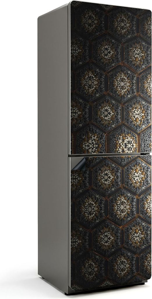 Sechseckiges Muster mit Details – Magnetische Kühlschrank Abdeckung – Dekorfolie magnetisch Küche – Kühlschrank Magnet Deko – selbstkleb...