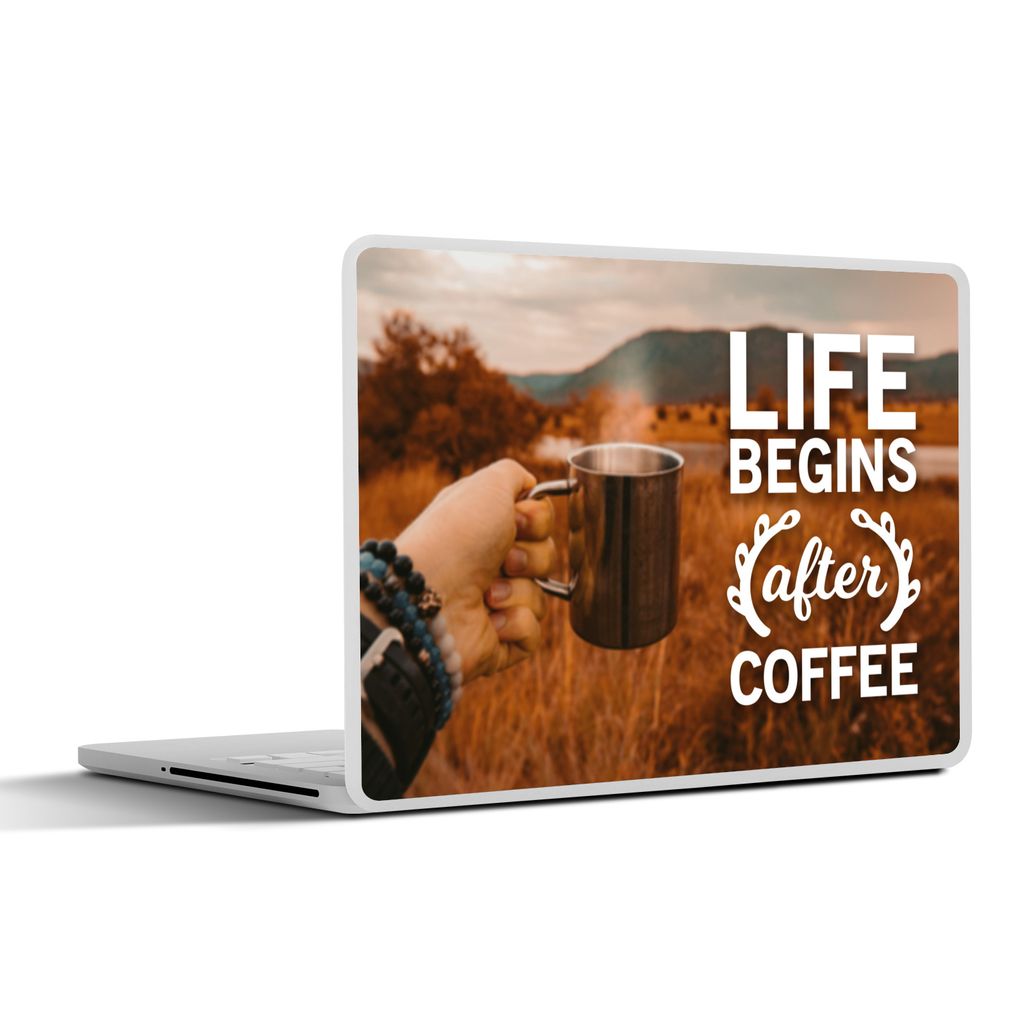 MuchoWow Laptop Aufkleber Sticker Cover Kaffee - Zitate - Sprichwörter - Das Leben beginnt nach dem Kaffee 30x22 cm - Laptop-Sticker
