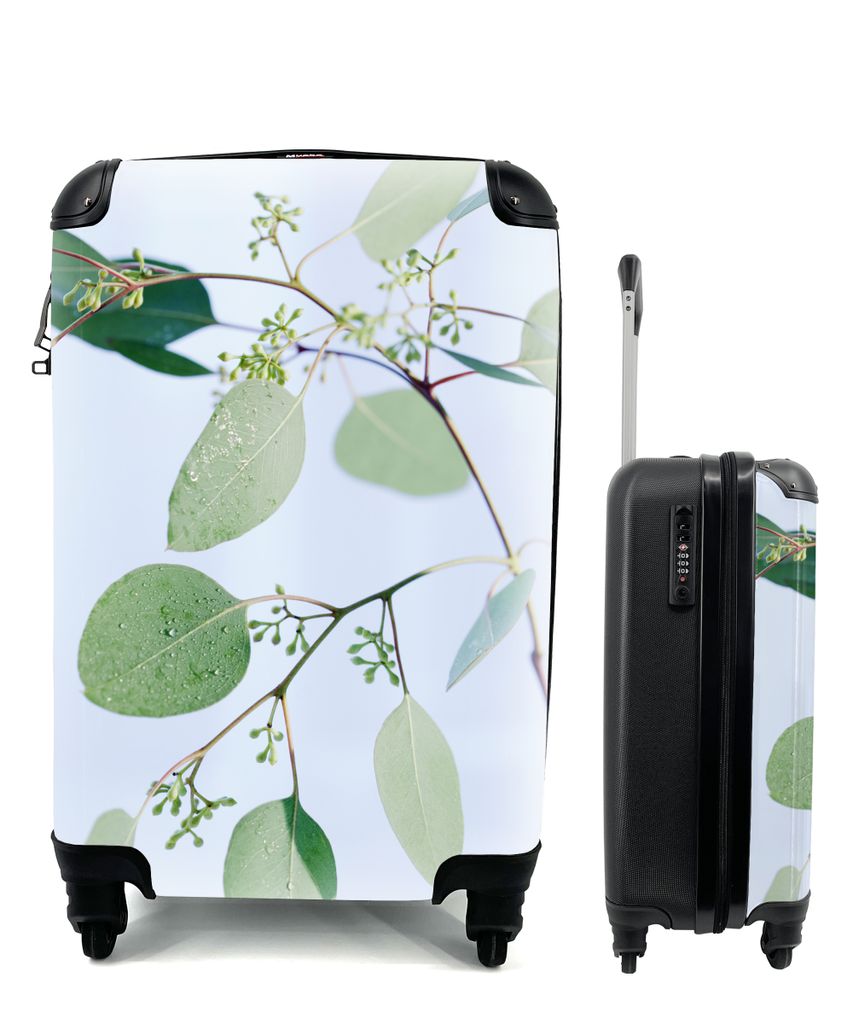 MuchoWow Koffer Handgepäck Trolley Rollkoffer Kleine Reisekoffer mit 4 Rollen - Eukalyptuszweige mit Blättern - Cabin Size < 55x40x23 cm & 55x4...
