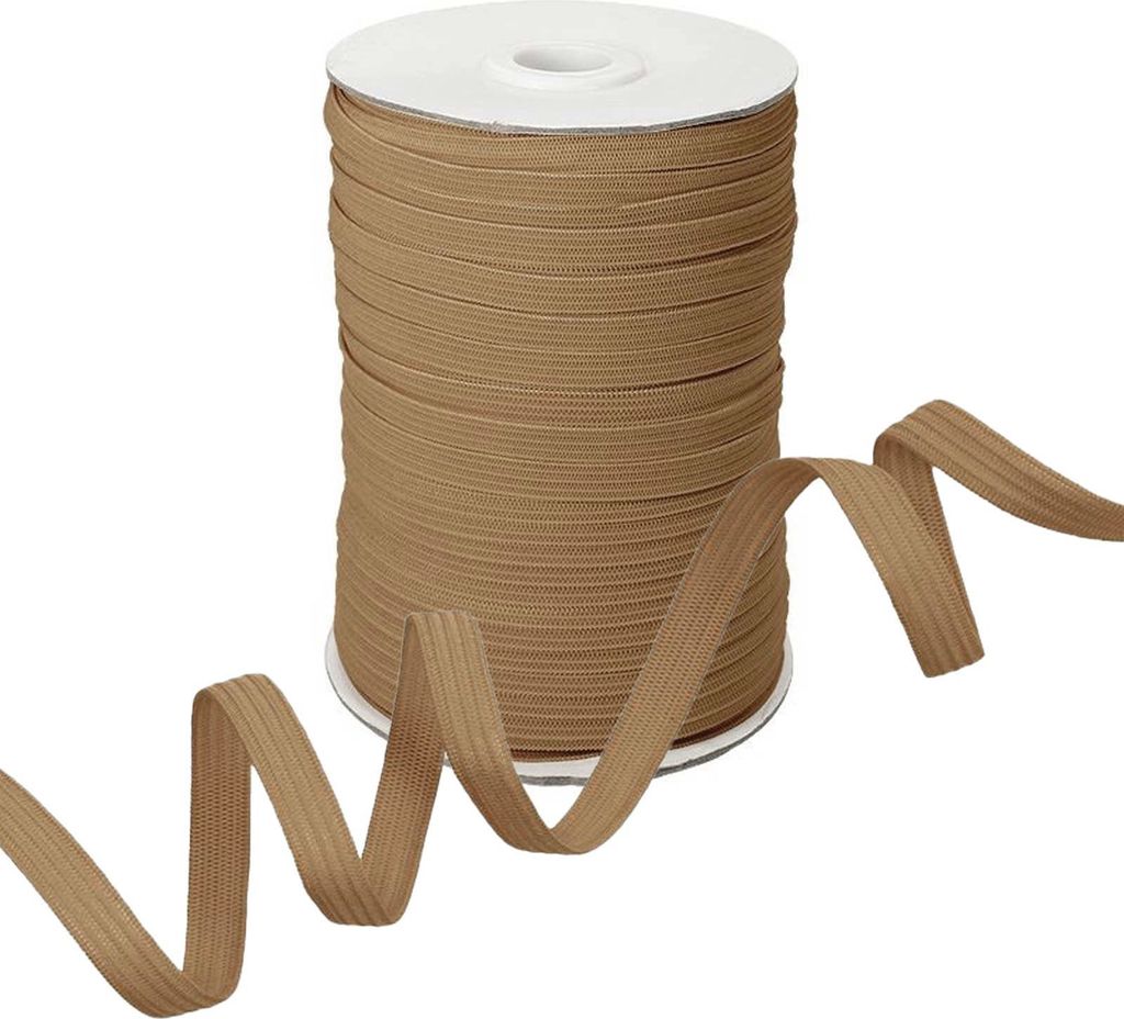 100m Gummiband Gummilitze 7mm flach gestrickt Stretch Elastisch in 19 Farben, Gurtband:894 beige