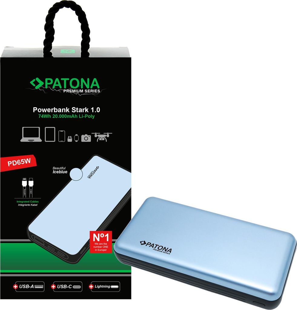 PATONA Powerbank Stark 1.0 PD65W 20000mAh USB-C Lightning Produktbild 