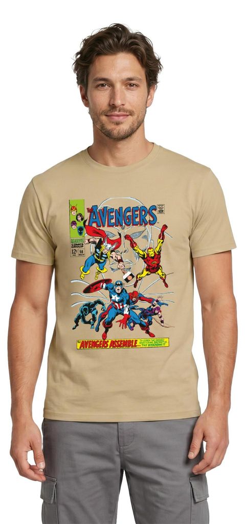 Spreadshirt Avengers Comic Superhelden Assemble Männer T-Shirt, L, Sandbeige