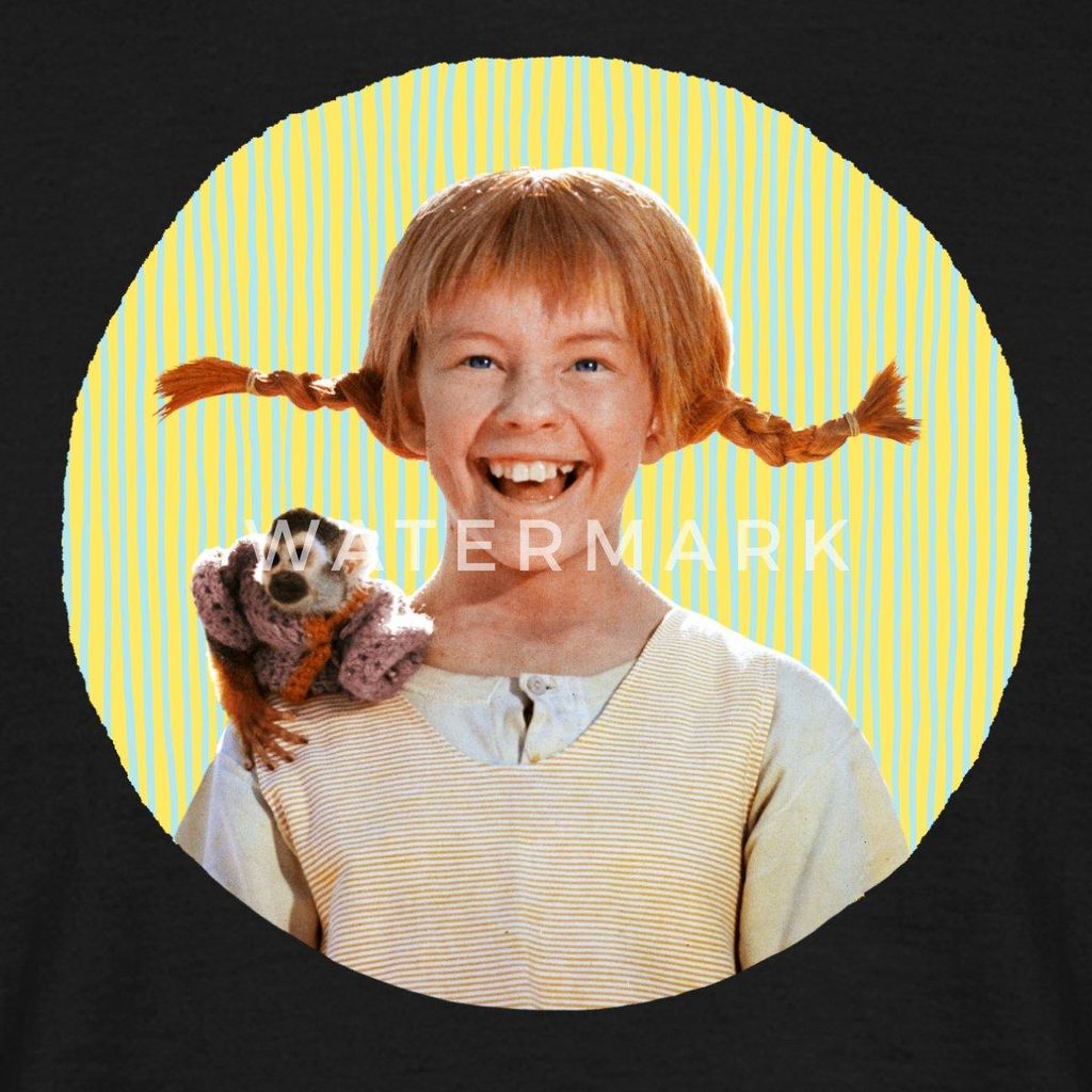 Spreadshirt Pippi Langstrumpf Mit Herr Nilsson Portrait Männer T-Shirt, L, Schwarz