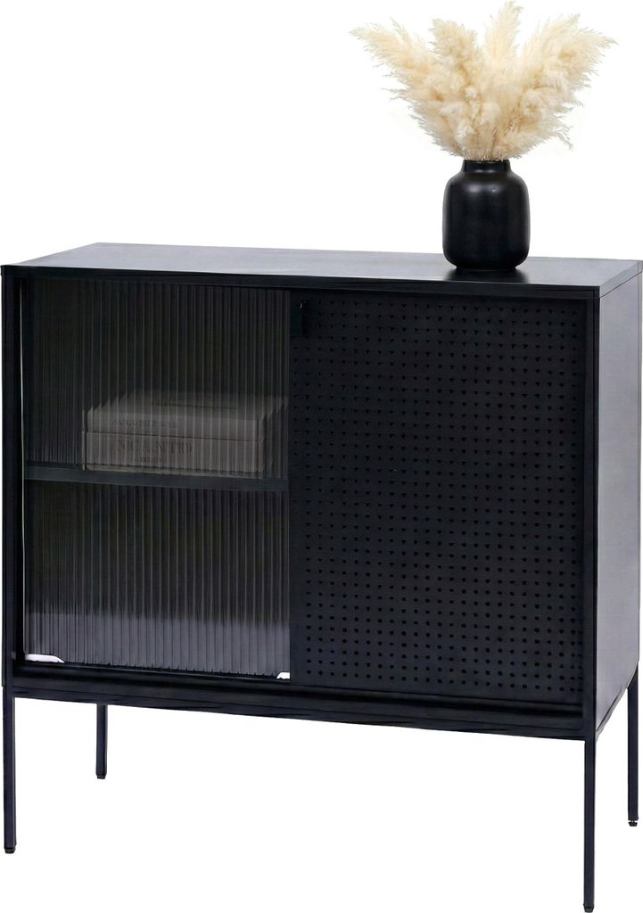 Kommode MCW-O90, Schrank Sideboard Highboard, Industrial Staufächer Schiebetüren Metall 85x80x45cm schwarz