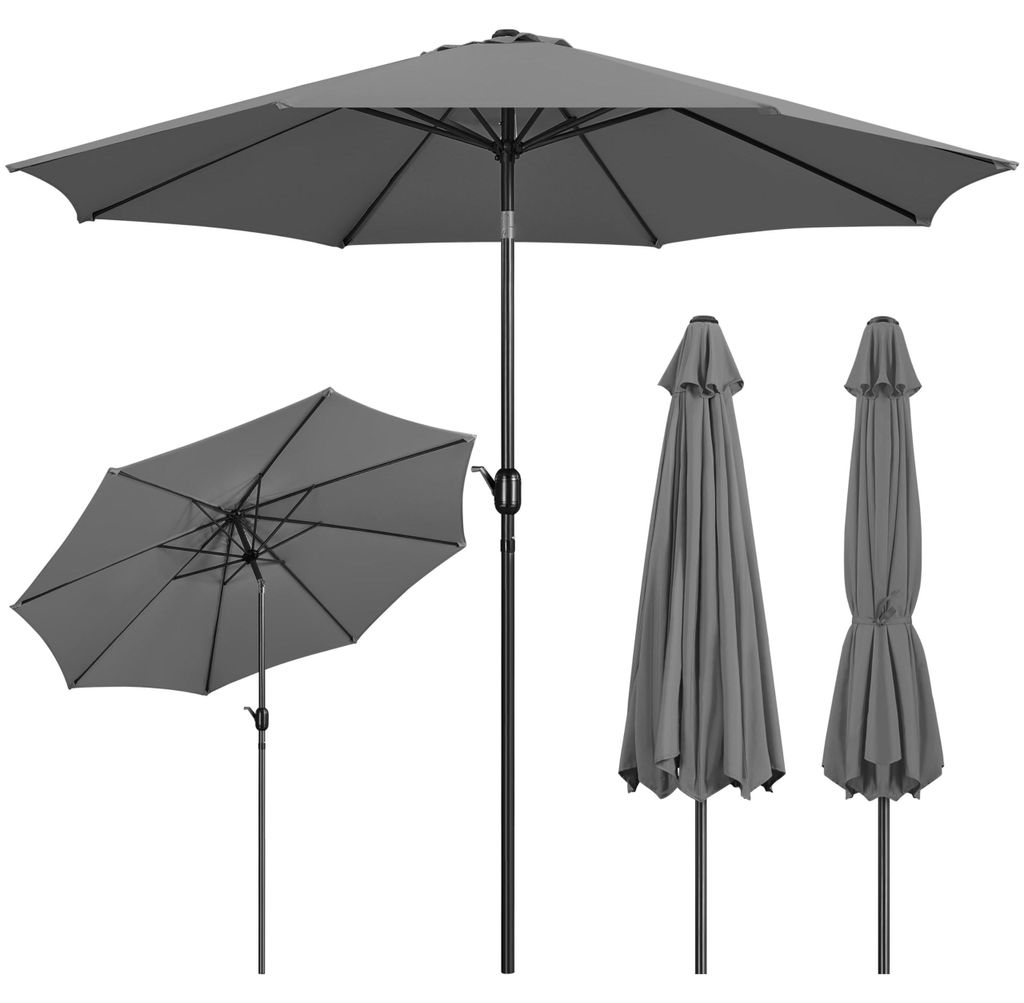 Neigbarer Gartenschirm mit Kurbel, Durchmesser 300 cm, Terrassenschirm, Marktschirm mit 8 Streben, UV-Schutz 50+, grau