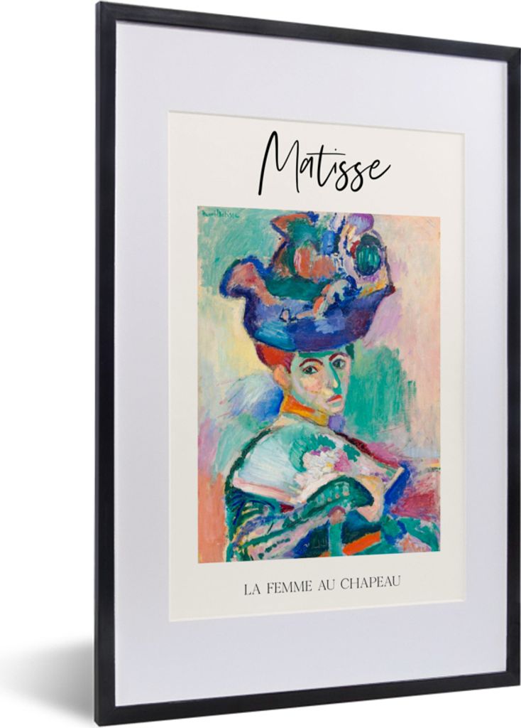 MuchoWow Gerahmtes Poster Alte Meister - Matisse - La femme au Chapeau 40x60 cm - Poster mit Schwarzem Bilderrahmen Wandposter Rahmen Foto Bilder...