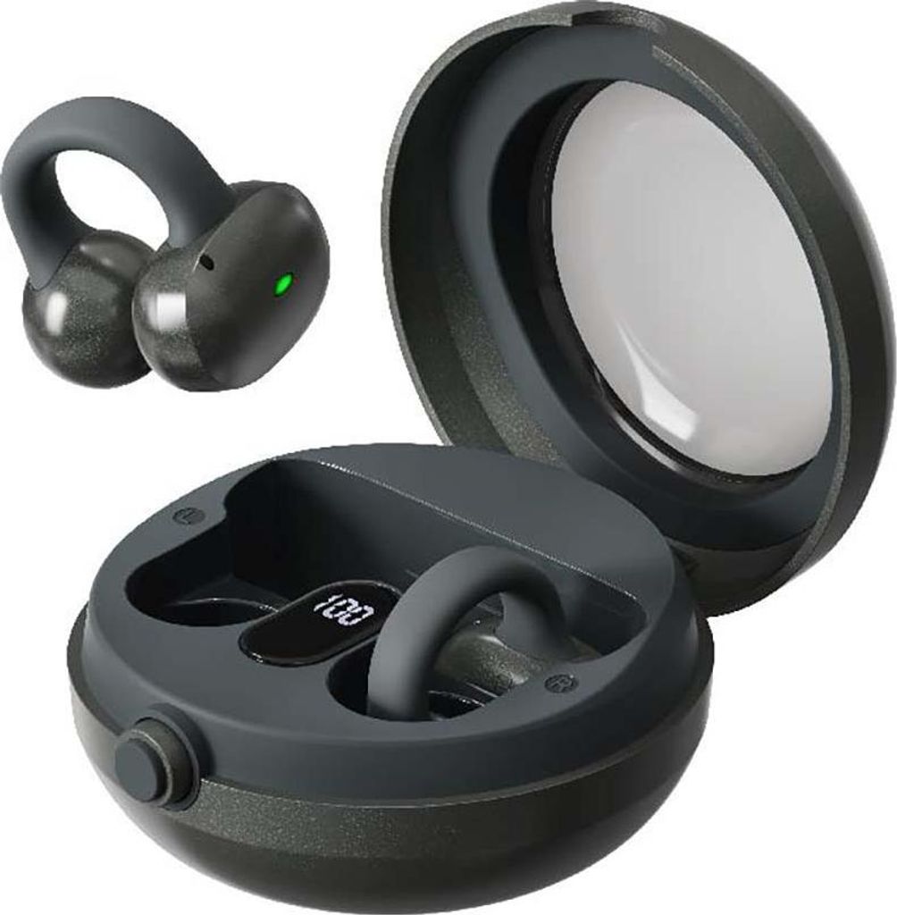 INF OWS Graue Earclip Bluetooth Kopfhörer: DNS Rauschunterdrückung, Open-Ear, 36H