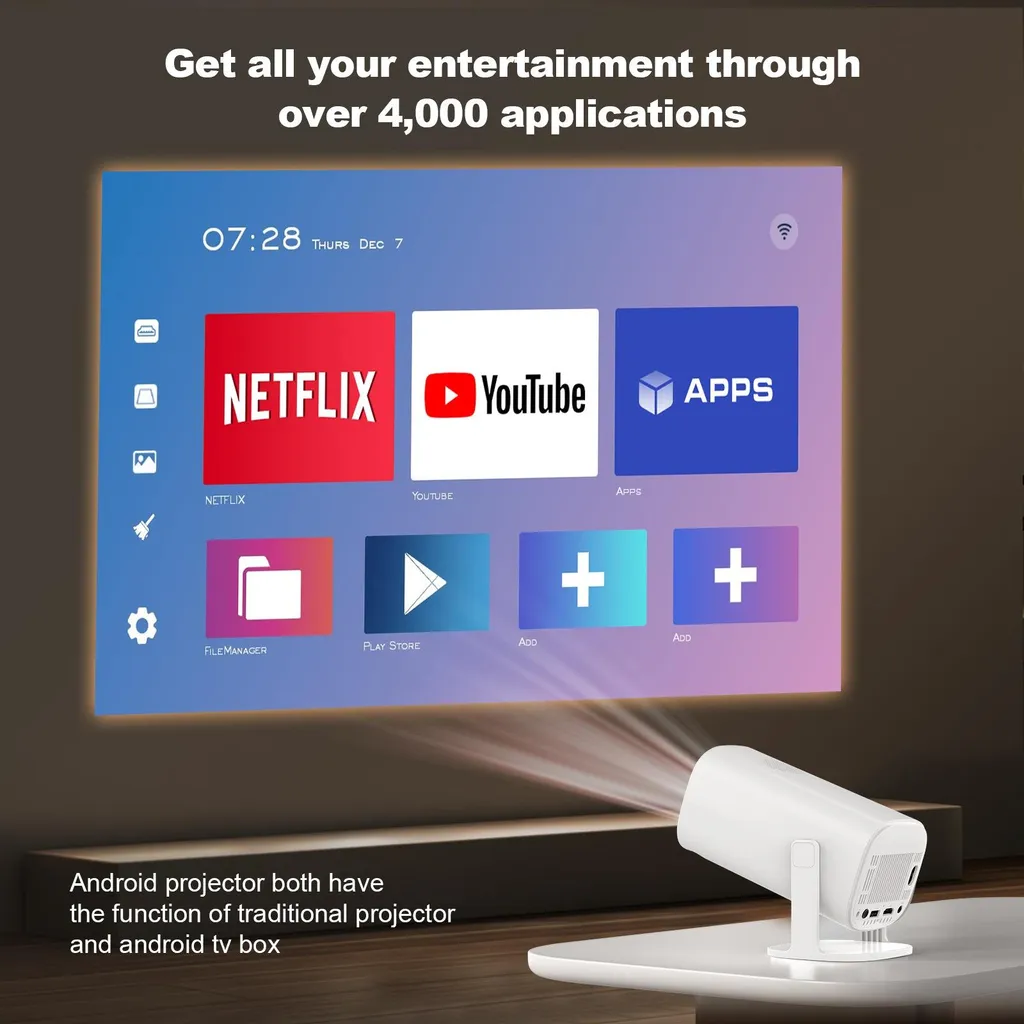 Mini Vidéoprojecteur Android Réglable 180° pour Cinéma Maison et Extérieur
