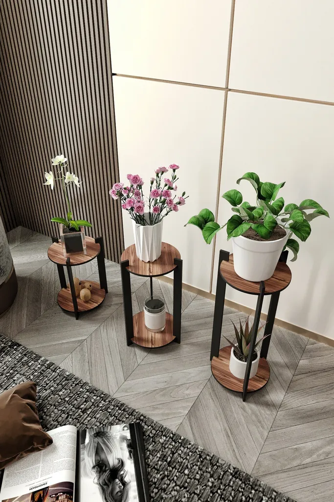 Skye Decor Support pour Plantes Flower Desk Round Noyer 100% MDF 23x30cm