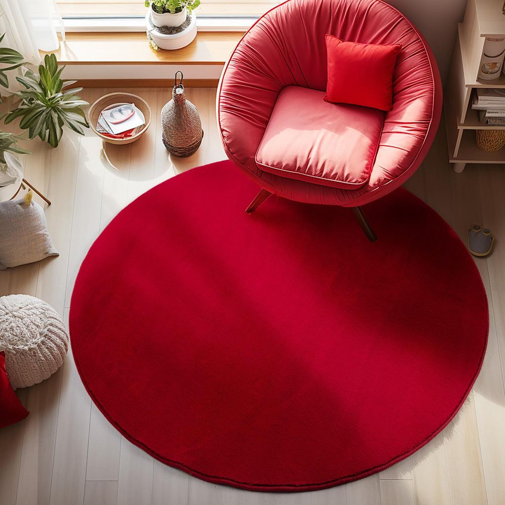 Carpetsale24 Waschbarer Kurzflor Teppich - Rutschfest, Einfarbig & Weich im modernen Stil, Grösse: 120 cm Rund