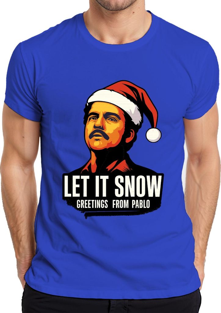 LET IT SNOW Weihnachten Santa Geschenk Pablo Wichtelgeschenk Herren T-Shirt, Blau, XL
