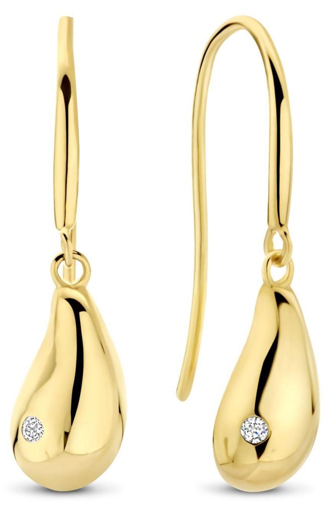 New Bling - 9NBG-0902 - 14K geelgouden Oorknoppen – Vis-Haak met Zirkonia – Dames Oorbellen