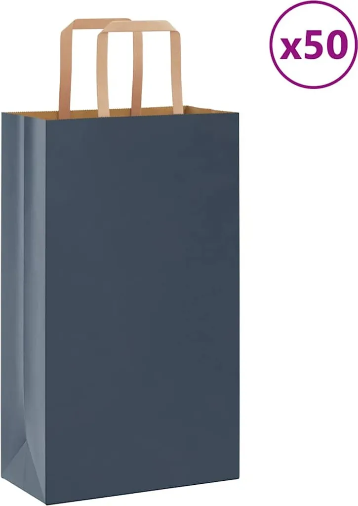 Sacchetti di carta 50 pezzi con manici blu 21x11x36 cm