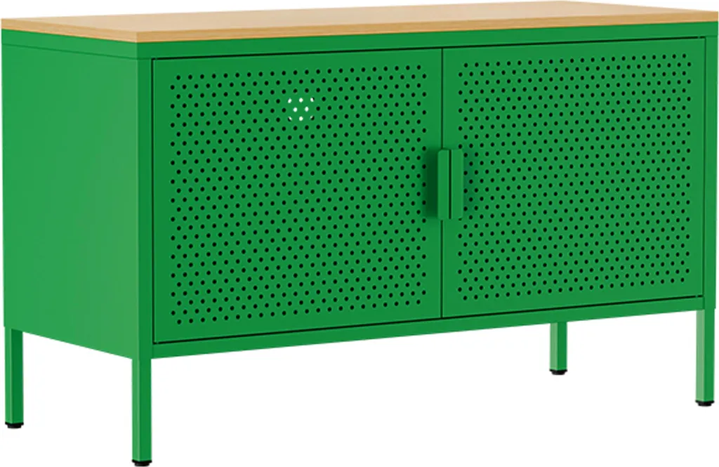 Petit buffet en métal vert 2 portes 100 cm meuble de rangement salon