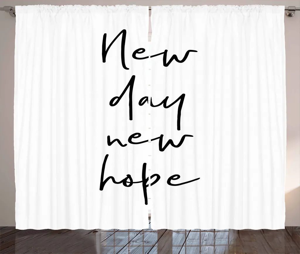 ABAKUHAUS Hoffen Tenda rustica, motivazione calligrafia, camera da letto Tenda con passanti e ganci, 280 x 175 cm, bianco e nero