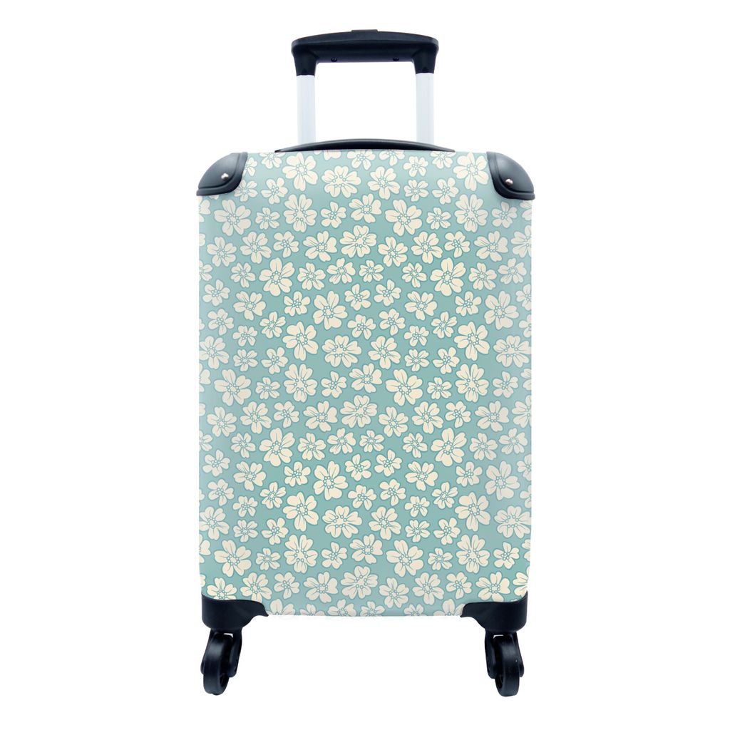 MuchoWow Koffer Handgepäck Trolley Rollkoffer Kleine Reisekoffer mit 4 Rollen - Blumen - Weiß - Vintage - Muster - Cabin Size < 55x40x23 cm & 5...