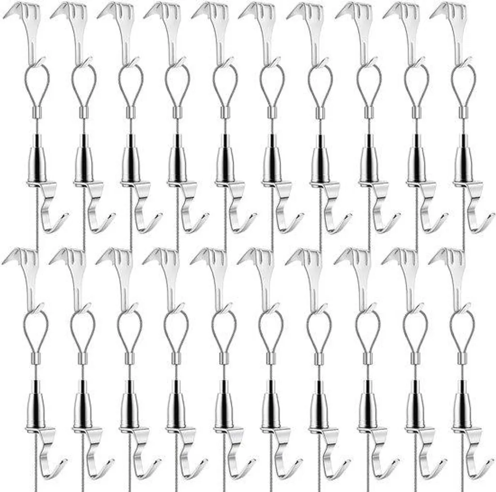 Accroche tableau avec câble acier 2M et crochet ajustable lot de 20