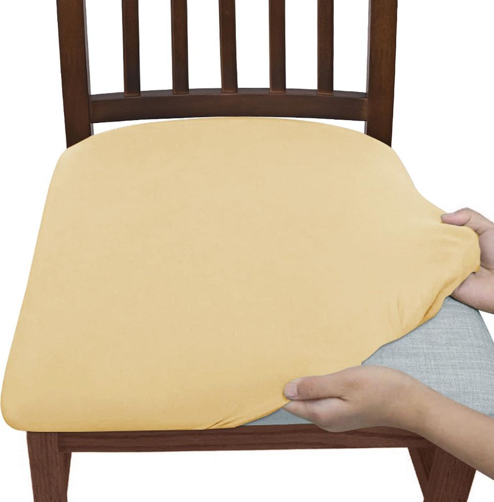 4-teilig/6-teiliger, einfarbiger, gebürsteter, hochelastischer Stuhlbezug, einfacher, weicher und bequemer Stuhlsitzbezug, staubdichter und schmut...