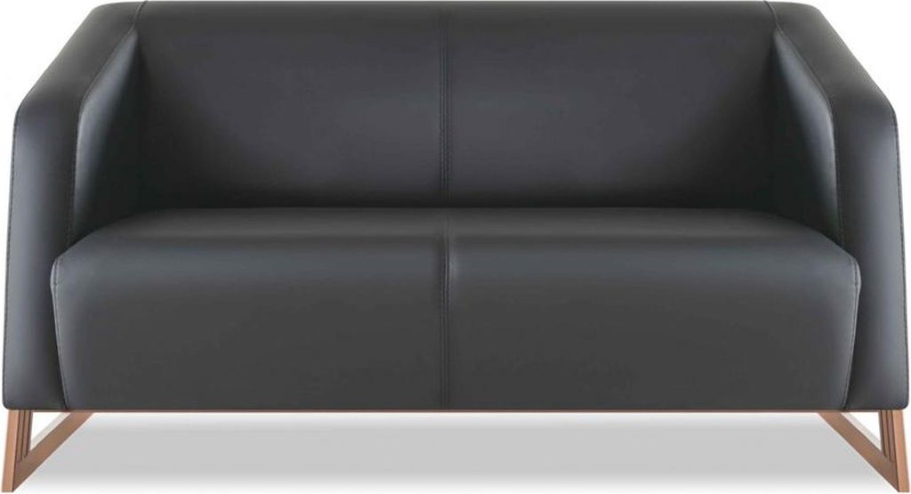 Sofa 2-Sitzer Schwarz Ledersofa Couch Modern Edelstahl Leder Holz Weich