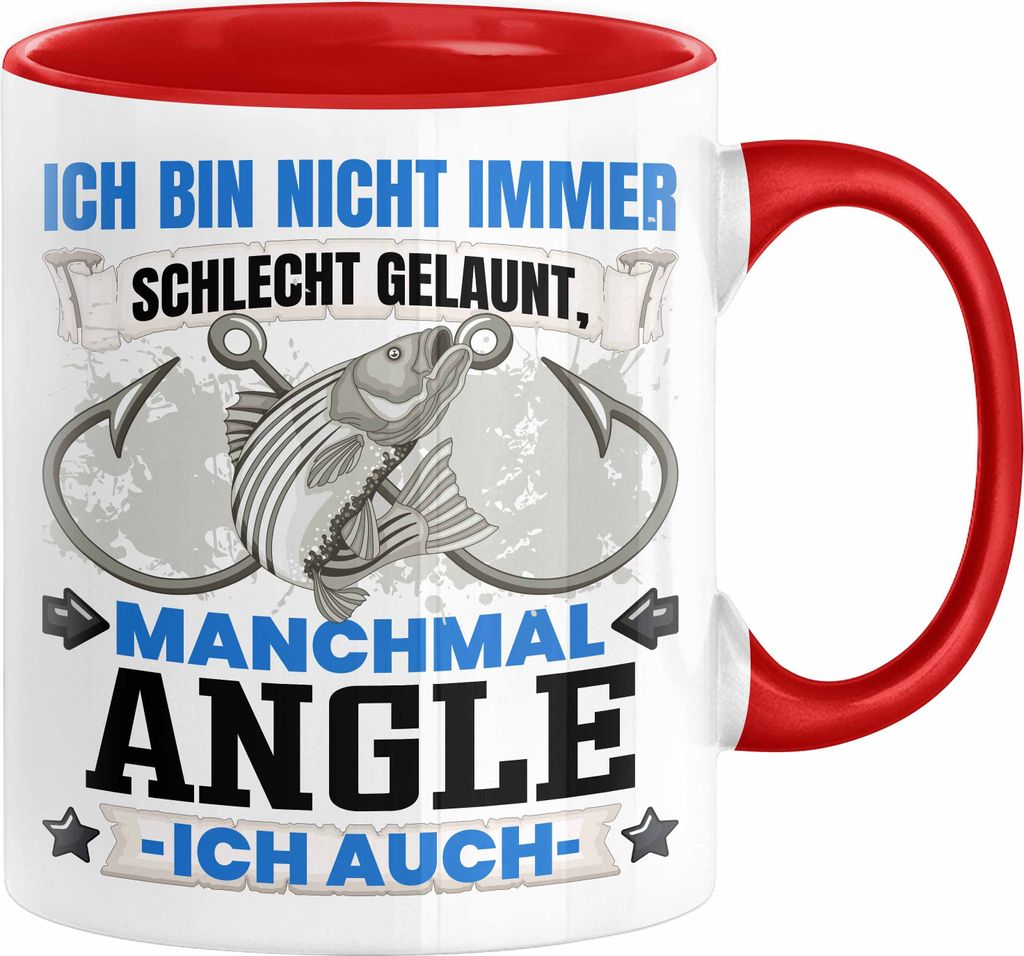 Angler Geschenk Tasse Ich Bin Nicht immer Schlecht Gelaunt Angeln Fischer Kaffee-Becher (Rot)
