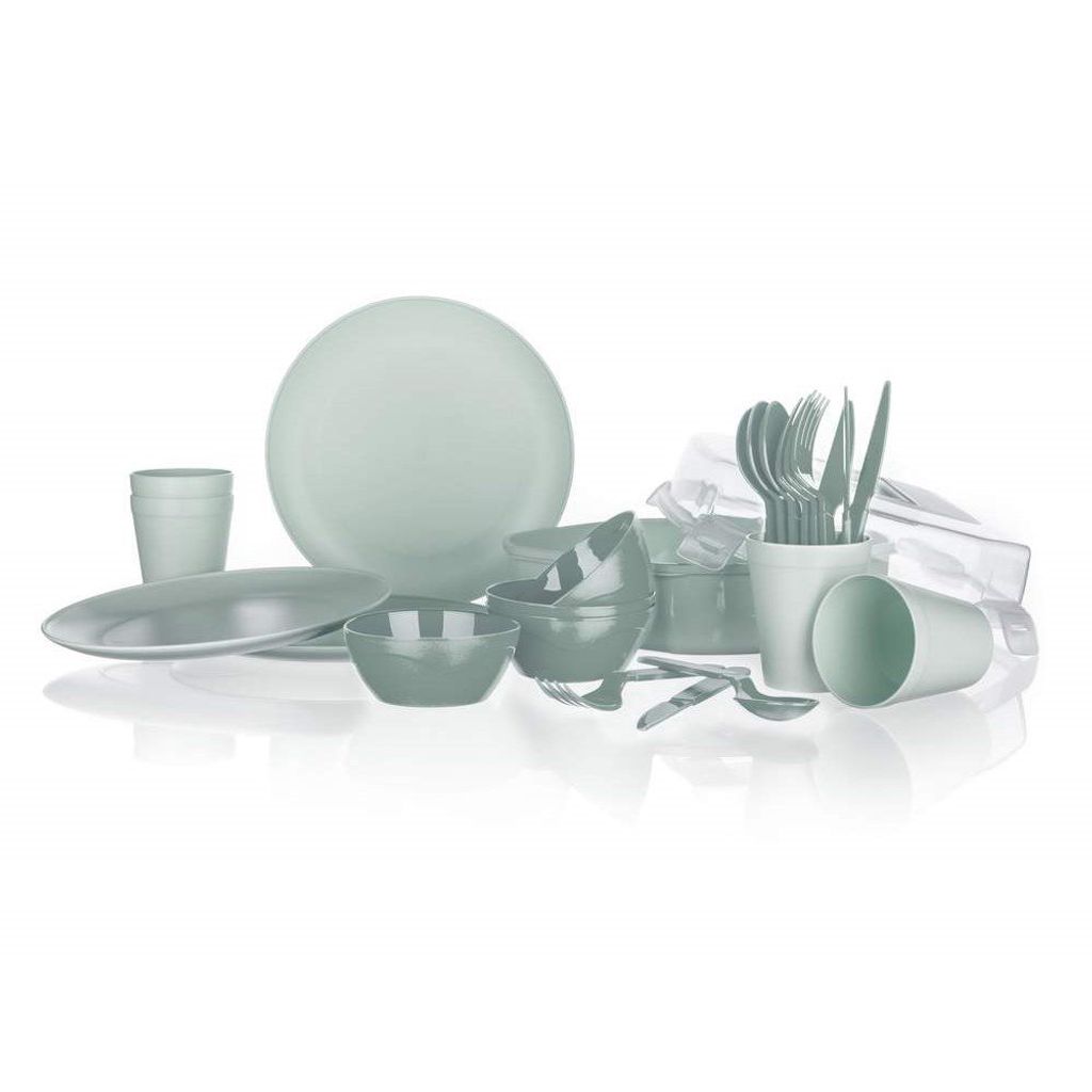 Set Da Campeggio 24 Pezzi In Acciaio Inox | Piatti, Ciotole, Tazze E Secchio Pieghevole Da 10L