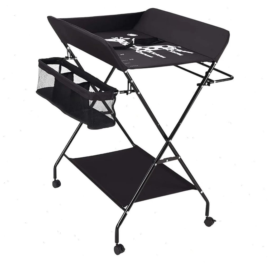 Wickeltisch für Baby - Mobile Wickelstation - Höhenverstellbar - Mit Rollen - Für 7–12 Monate - Unisex - Schwarz