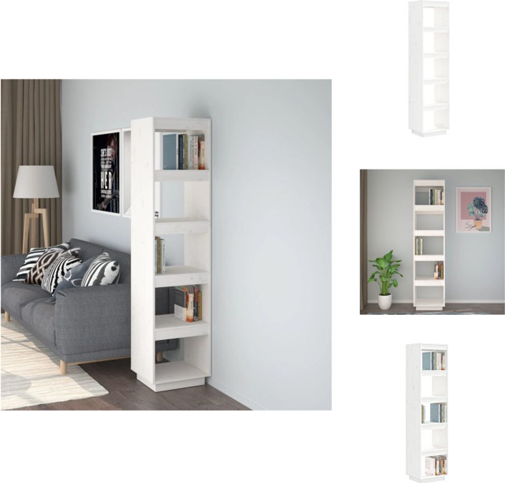vidaXL Bücherregal/Raumteiler Weiß 40x35x167 cm Massivholz Kiefer - Bücherregale & Bücherschränke