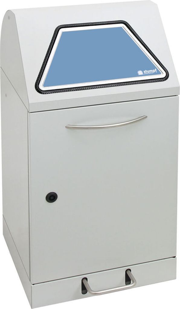 Abfallbehälter mit ausziehbarer Tütenhalterung & Fußhebel | 45 Liter, HxBxT 80x40x38cm | Brandschutzklasse A1 | Lichtgrau mit Klappenaufkleber i...