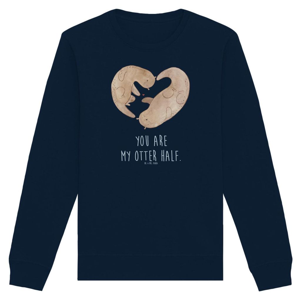 Mr. & Mrs. Panda Baumwoll Sweatshirt Otter Herz Größe XXL - French Navy - Geschenk, Pullover, Pulli, Paar, Nachhaltiger, Sweater, Liebe, Hochzeit...