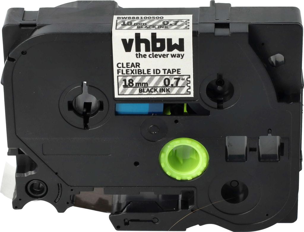 vhbw Schriftband-Kassette kompatibel mit Brother PT D600, D600VP, D450VP Etiketten-Drucker 8m x 18mm Schwarz auf Transparent, Flexibel, Laminiert